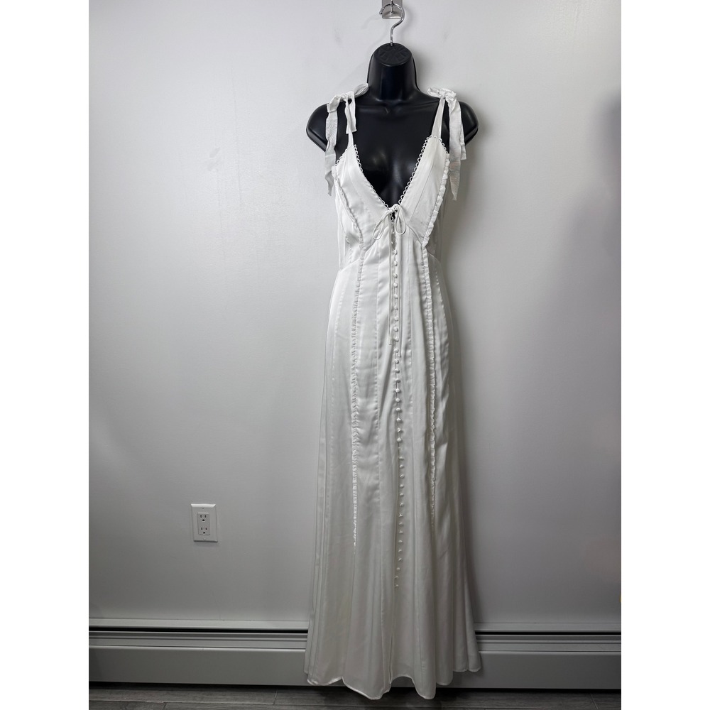 V. Chapman White Maxi Dress Satin Lace Up Ruffle Corset Coquette Wedding Size 2